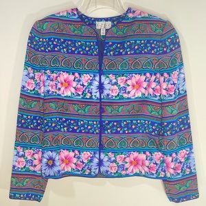 Vintage 90s Y2K Adrianna Papell 100% SILK Iridescent Florals Paisley Blouse
